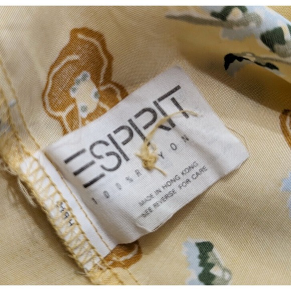 Vintage 90s Dress Esprit Yellow Floral Print Rayon Sleeveless Babydoll Size S - Picture 6 of 6